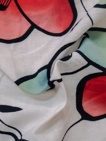 画像10: M0613Q  浴衣（日本製） 女性用着物  綿   白, 椿 【中古】 【USED】 【リサイクル】 ★★☆☆☆ (10)