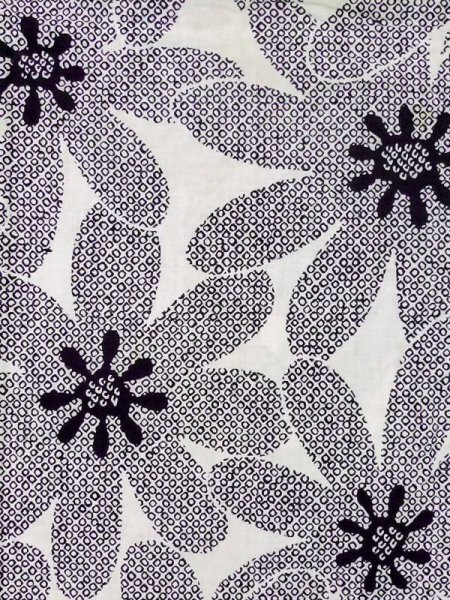 画像3: M0613S  浴衣(日本製) 女性用着物  綿麻   オフ ホワイト, 花 【中古】 【USED】 【リサイクル】 ★★☆☆☆ (3)