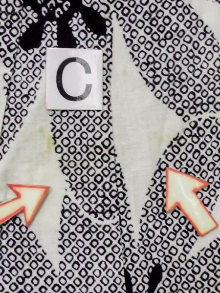 画像14: M0613S  浴衣(日本製) 女性用着物  綿麻   オフ ホワイト, 花 【中古】 【USED】 【リサイクル】 ★★☆☆☆ (14)