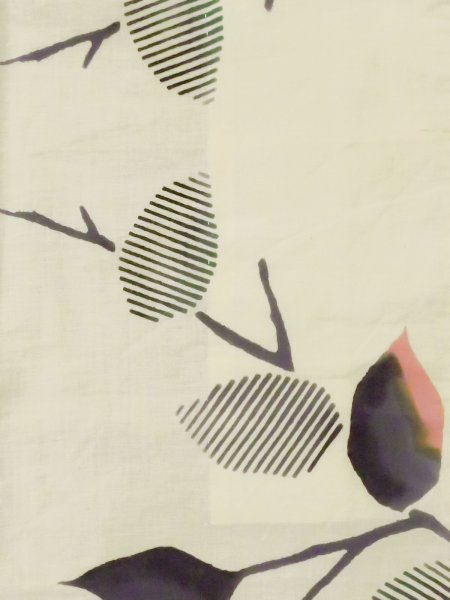 画像3: M0613U  浴衣(日本製) 女性用着物  麻   アイボリー, 葉 【中古】 【USED】 【リサイクル】 ★★☆☆☆ (3)