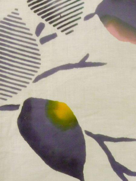 画像6: M0613U  浴衣(日本製) 女性用着物  麻   アイボリー, 葉 【中古】 【USED】 【リサイクル】 ★★☆☆☆ (6)