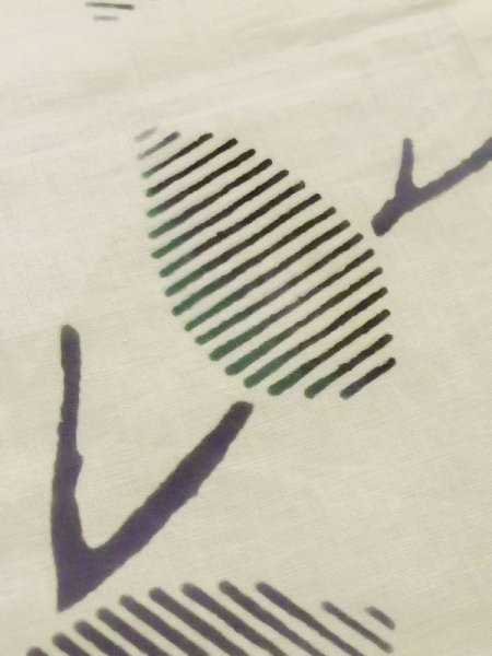 画像7: M0613U  浴衣(日本製) 女性用着物  麻   アイボリー, 葉 【中古】 【USED】 【リサイクル】 ★★☆☆☆ (7)