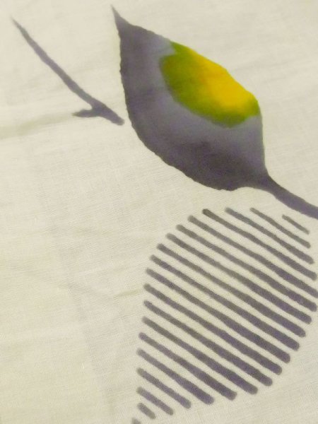 画像8: M0613U  浴衣(日本製) 女性用着物  麻   アイボリー, 葉 【中古】 【USED】 【リサイクル】 ★★☆☆☆ (8)