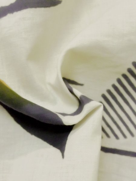 画像10: M0613U  浴衣(日本製) 女性用着物  麻   アイボリー, 葉 【中古】 【USED】 【リサイクル】 ★★☆☆☆ (10)