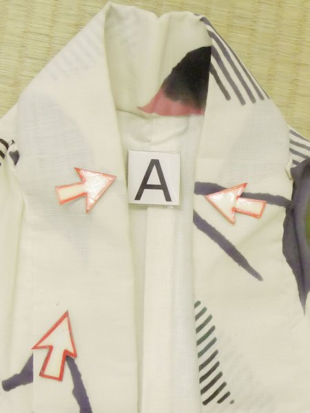 画像12: M0613U  浴衣(日本製) 女性用着物  麻   アイボリー, 葉 【中古】 【USED】 【リサイクル】 ★★☆☆☆ (12)