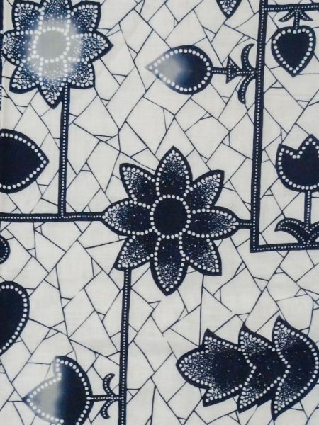 画像3: M0613Z  浴衣(日本製) 女性用着物  綿麻   白, 花 【中古】 【USED】 【リサイクル】 ★★☆☆☆ (3)