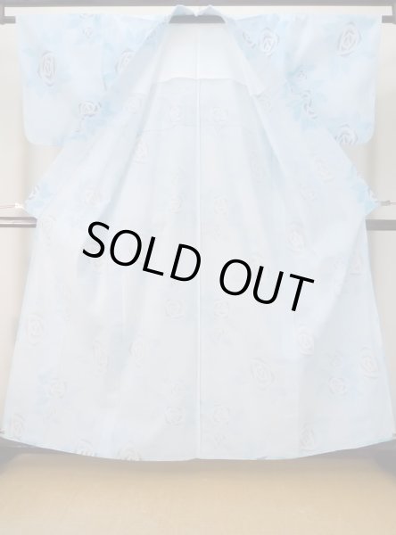 画像2: M0620E  浴衣（日本製） 女性用着物  綿  灰色がかった 紺, バラ 【中古】 【USED】 【リサイクル】 ★★☆☆☆ (2)