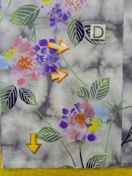 画像18: M0620G  注染浴衣 女性用着物 紫陽花柄 綿   灰色, 葉 【中古】 【USED】 【リサイクル】 ★☆☆☆☆ (18)