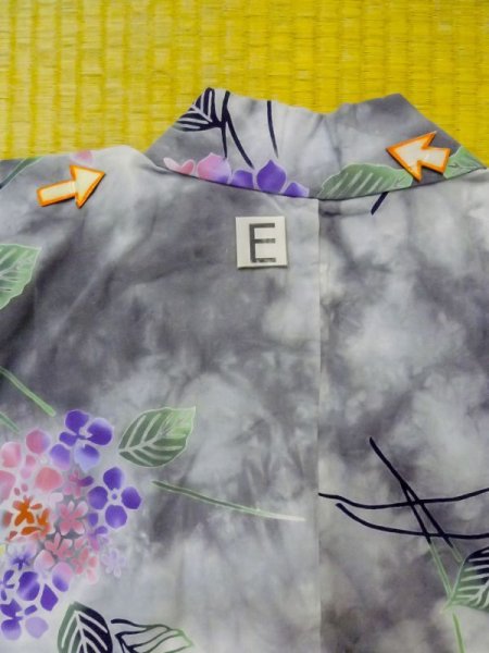 画像19: M0620G  注染浴衣 女性用着物 紫陽花柄 綿   灰色, 葉 【中古】 【USED】 【リサイクル】 ★☆☆☆☆ (19)