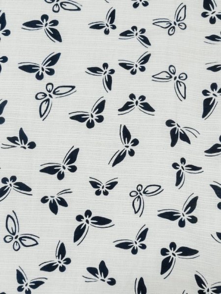 画像3: M0620I  浴衣(日本製) 女性用着物  綿麻   白, 蝶々 【中古】 【USED】 【リサイクル】 ★★☆☆☆ (3)