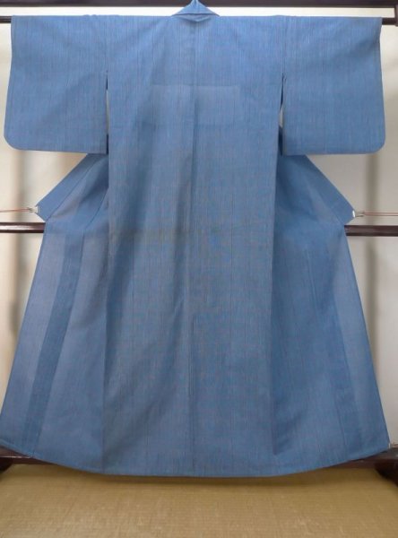 画像1: M0620K  単衣 女性用着物  綿  深い 青, チェック柄 【中古】 【USED】 【リサイクル】 ★★☆☆☆ (1)