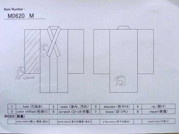 画像11: M0620M  夏物 女性用着物 上布、そでなし 麻  深い 黒, 縞 【中古】 【USED】 【リサイクル】 ★☆☆☆☆ (11)