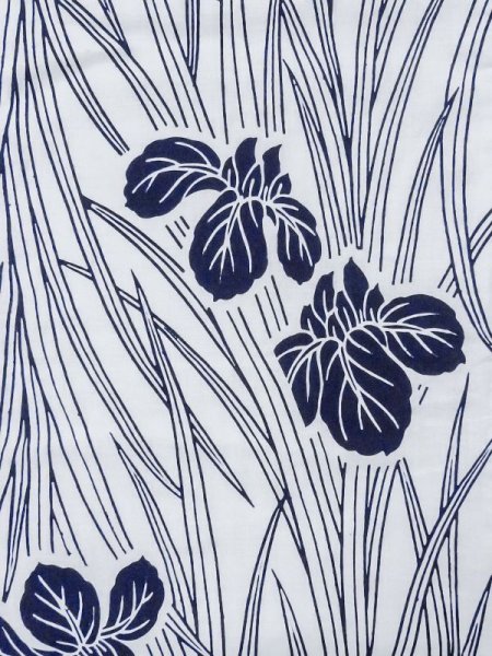 画像4: M0620P  浴衣(日本製) 女性用着物  綿   白, あやめ 【中古】 【USED】 【リサイクル】 ★★☆☆☆ (4)