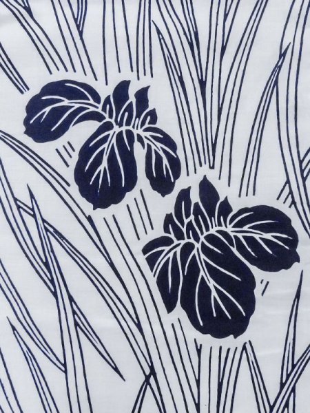 画像5: M0620P  浴衣(日本製) 女性用着物  綿   白, あやめ 【中古】 【USED】 【リサイクル】 ★★☆☆☆ (5)