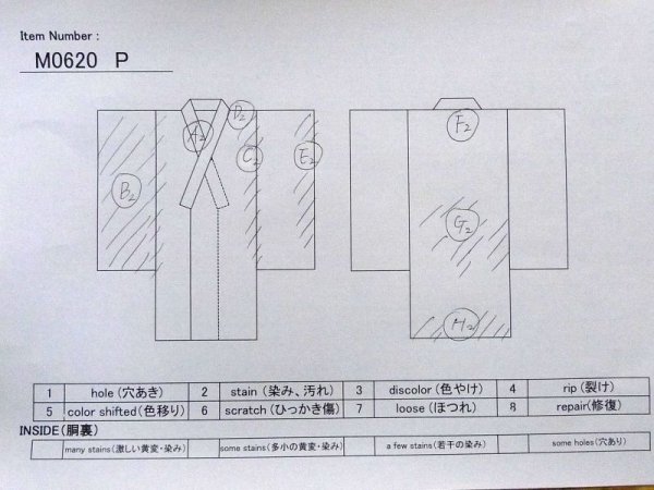 画像13: M0620P  浴衣(日本製) 女性用着物  綿   白, あやめ 【中古】 【USED】 【リサイクル】 ★★☆☆☆ (13)