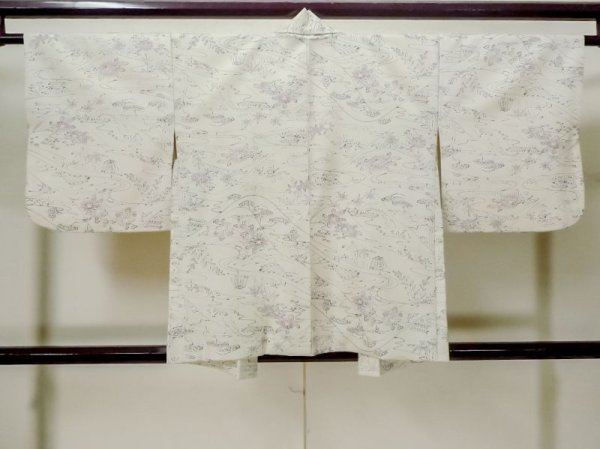 画像2: M0627U  羽織 女性用着物  混   アイボリー, 菊 【中古】 【USED】 【リサイクル】 ★★☆☆☆ (2)