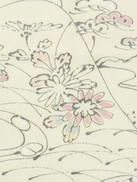 画像4: M0627U  羽織 女性用着物  混   アイボリー, 菊 【中古】 【USED】 【リサイクル】 ★★☆☆☆ (4)