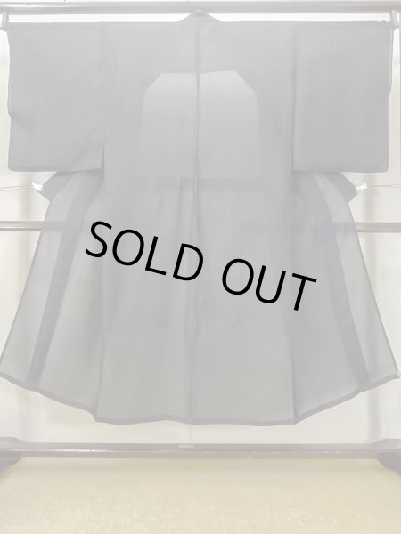 画像1: M0704H  夏物 男性用着物  シルク（正絹）   黒, チェック柄 【中古】 【USED】 【リサイクル】 ★☆☆☆☆ (1)