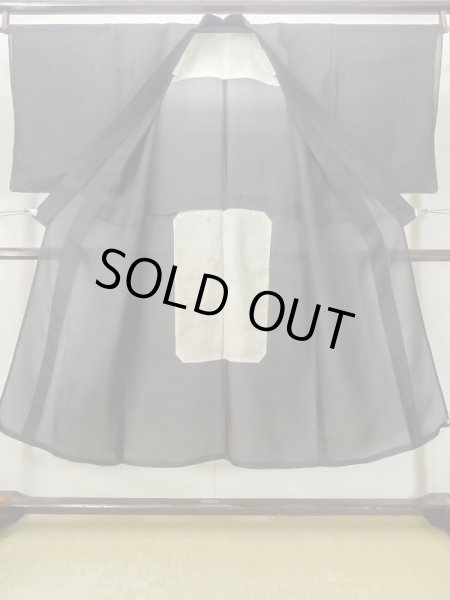 画像2: M0704H  夏物 男性用着物  シルク（正絹）   黒, チェック柄 【中古】 【USED】 【リサイクル】 ★☆☆☆☆ (2)