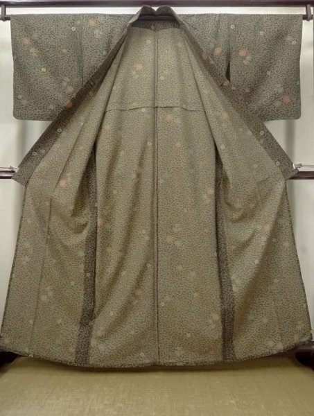 画像2: M0704Q Mint  単衣 男性用着物 撫子柄 化繊   茶色, 萩 【中古】 【USED】 【リサイクル】 ★★★★☆ (2)