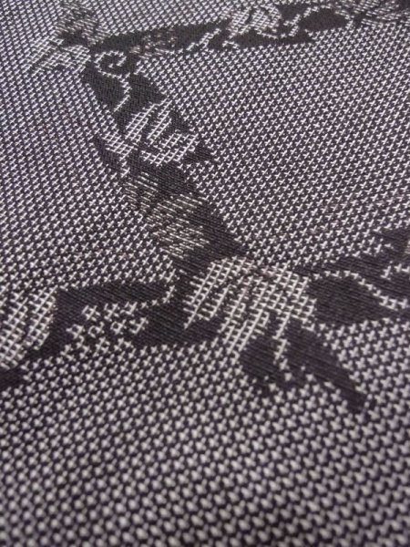 画像10: M0704T  単衣 女性用着物  シルク(正絹)   灰色, 葉 【中古】 【USED】 【リサイクル】 ★☆☆☆☆ (10)