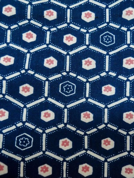 画像6: M0704W  単衣 女性用着物  化繊   紺, 花 【中古】 【USED】 【リサイクル】 ★★☆☆☆ (6)