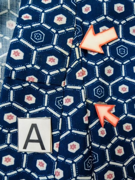 画像12: M0704W  単衣 女性用着物  化繊   紺, 花 【中古】 【USED】 【リサイクル】 ★★☆☆☆ (12)