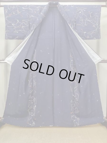 画像2: M0704X Mint  単衣 女性用着物  化繊   紺, 抽象的模様 【中古】 【USED】 【リサイクル】 ★★★★★ (2)