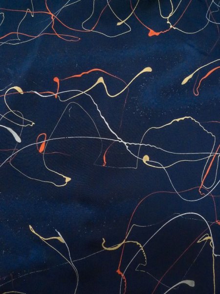 画像3: M0704X Mint  単衣 女性用着物  化繊   紺, 抽象的模様 【中古】 【USED】 【リサイクル】 ★★★★★ (3)