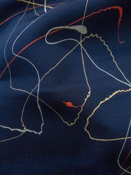 画像7: M0704X Mint  単衣 女性用着物  化繊   紺, 抽象的模様 【中古】 【USED】 【リサイクル】 ★★★★★ (7)