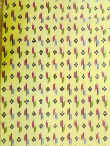 画像5: M0705C  単衣 女性用着物  化繊   黄色, 花 【中古】 【USED】 【リサイクル】 ★★☆☆☆ (5)