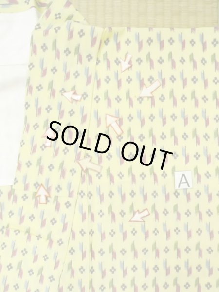 画像15: M0705C  単衣 女性用着物  化繊   黄色, 花 【中古】 【USED】 【リサイクル】 ★★☆☆☆ (15)