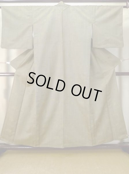 画像1: M0712G  単衣 女性用着物  ウール 深い 鮮やか 黄緑色, チェック柄 【中古】 【USED】 【リサイクル】 ★☆☆☆☆ (1)