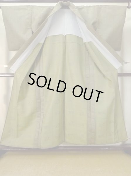 画像2: M0712G  単衣 女性用着物  ウール 深い 鮮やか 黄緑色, チェック柄 【中古】 【USED】 【リサイクル】 ★☆☆☆☆ (2)