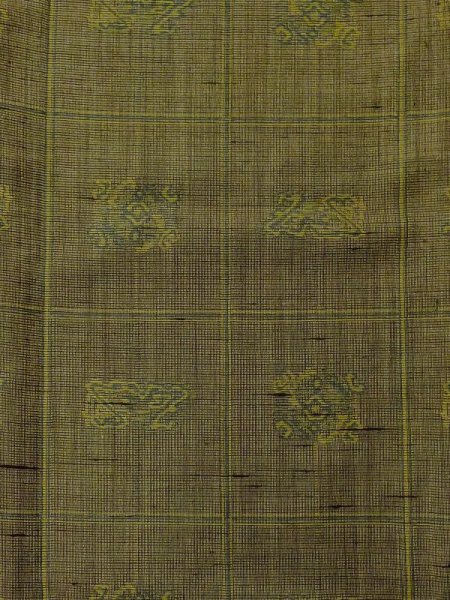 画像3: M0712G  単衣 女性用着物  ウール 深い 鮮やか 黄緑色, チェック柄 【中古】 【USED】 【リサイクル】 ★☆☆☆☆ (3)