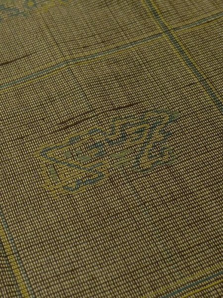 画像8: M0712G  単衣 女性用着物  ウール 深い 鮮やか 黄緑色, チェック柄 【中古】 【USED】 【リサイクル】 ★☆☆☆☆ (8)