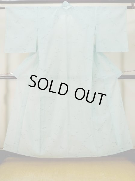 画像1: M0712Z  単衣 女性用着物  麻   水色, 抽象的模様 【中古】 【USED】 【リサイクル】 ★★★☆☆ (1)