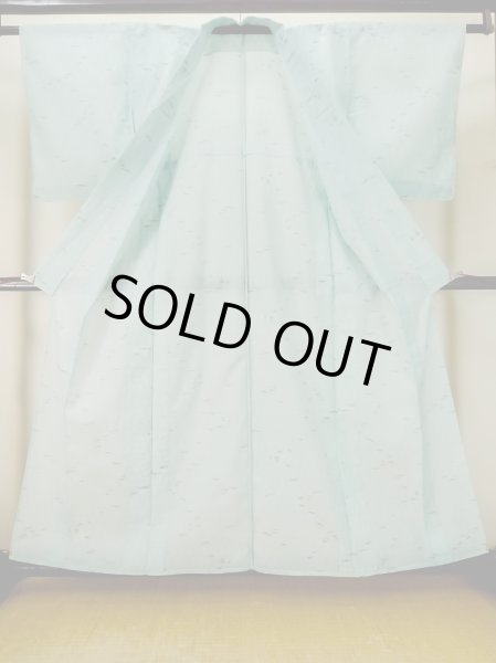 画像2: M0712Z  単衣 女性用着物  麻   水色, 抽象的模様 【中古】 【USED】 【リサイクル】 ★★★☆☆ (2)