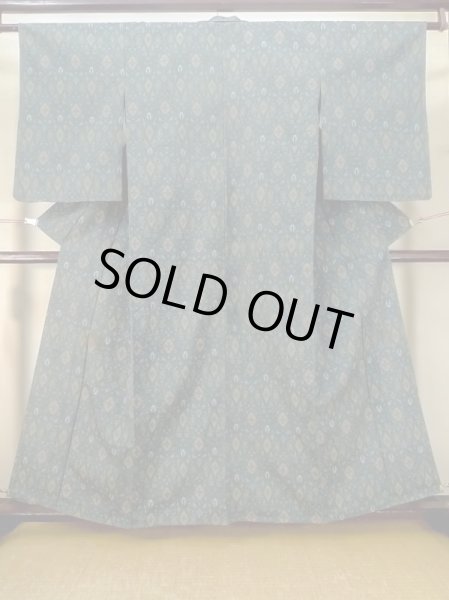 画像1: M0713A  塩沢紬 女性用着物  シルク（正絹）   マルチカラー, 十字 【中古】 【USED】 【リサイクル】 ★★★☆☆ (1)