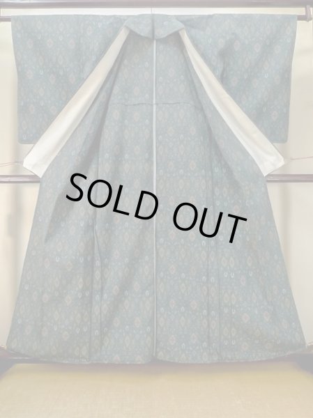 画像2: M0713A  塩沢紬 女性用着物  シルク（正絹）   マルチカラー, 十字 【中古】 【USED】 【リサイクル】 ★★★☆☆ (2)