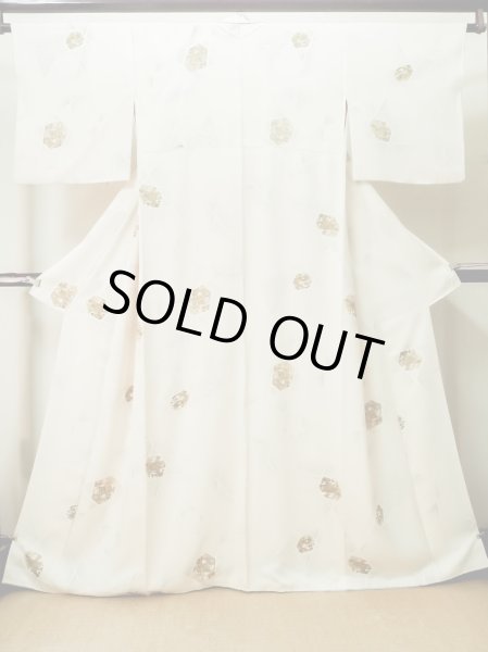 画像1: M0720E  小紋 女性用着物  シルク（正絹）   オフ　ホワイト, 花 【中古】 【USED】 【リサイクル】 ★★☆☆☆ (1)