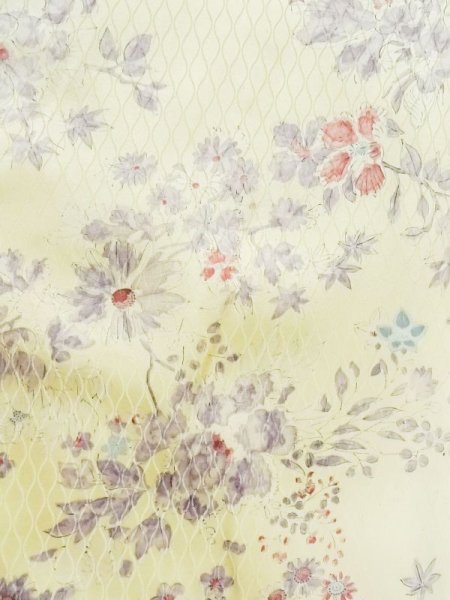 画像3: M0720F  小紋 女性用着物  シルク（正絹）   アイボリー, 花 【中古】 【USED】 【リサイクル】 ★★☆☆☆ (3)