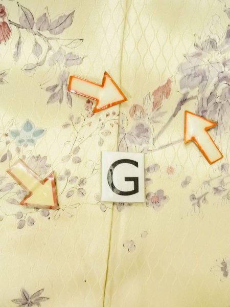 画像20: M0720F  小紋 女性用着物  シルク（正絹）   アイボリー, 花 【中古】 【USED】 【リサイクル】 ★★☆☆☆ (20)