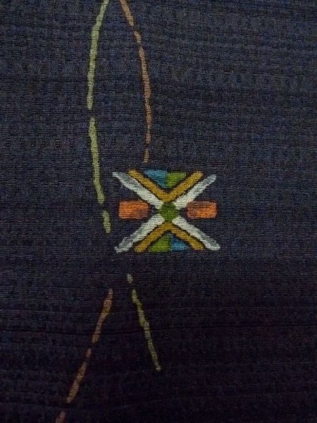 画像6: M0720I  小紋 女性用着物  シルク(正絹)   黒, 幾何学模様 【中古】 【USED】 【リサイクル】 ★★★★★ (6)