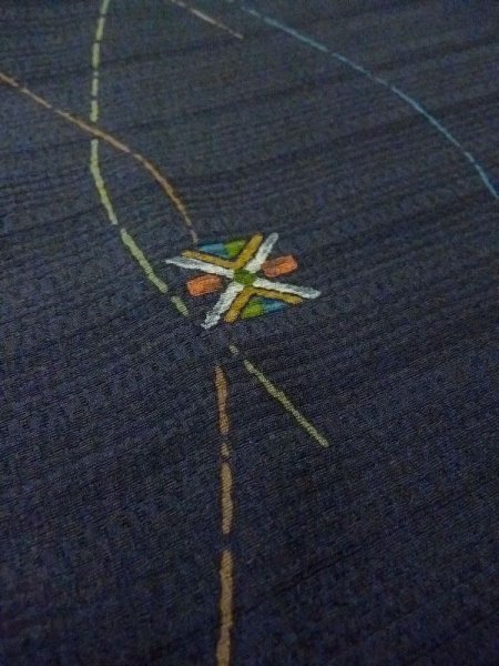 画像9: M0720I  小紋 女性用着物  シルク(正絹)   黒, 幾何学模様 【中古】 【USED】 【リサイクル】 ★★★★★ (9)