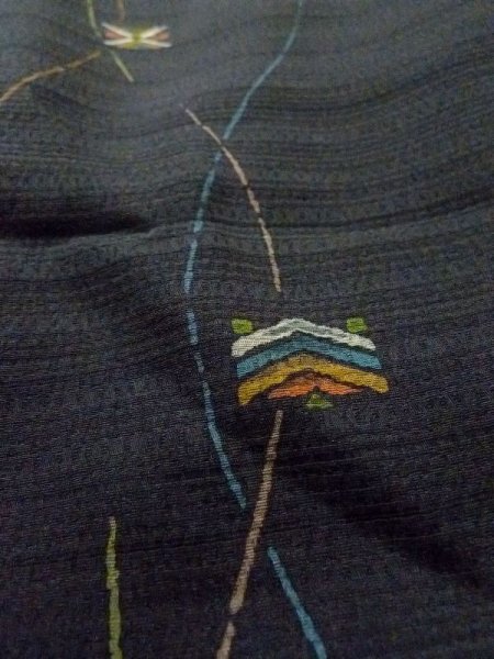 画像10: M0720I  小紋 女性用着物  シルク(正絹)   黒, 幾何学模様 【中古】 【USED】 【リサイクル】 ★★★★★ (10)