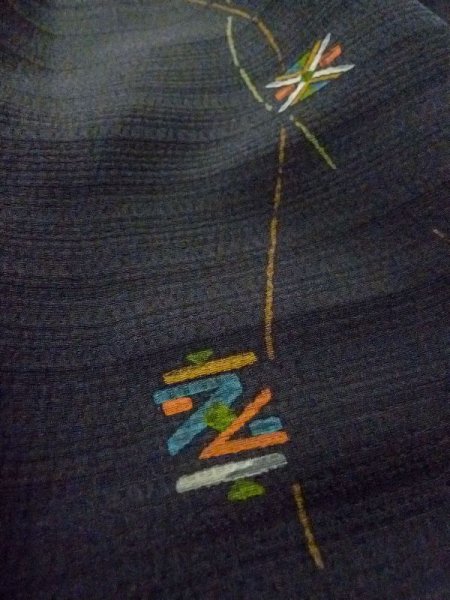 画像11: M0720I  小紋 女性用着物  シルク(正絹)   黒, 幾何学模様 【中古】 【USED】 【リサイクル】 ★★★★★ (11)