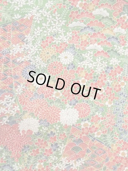 画像3: M0720O Mint  小紋 女性用着物 几帳柄 シルク（正絹）   緑色, 花 【中古】 【USED】 【リサイクル】 ★★★★★ (3)