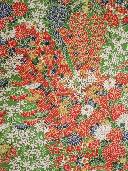 画像4: M0720O Mint  小紋 女性用着物 几帳柄 シルク(正絹)   緑色, 花 【中古】 【USED】 【リサイクル】 ★★★★★ (4)