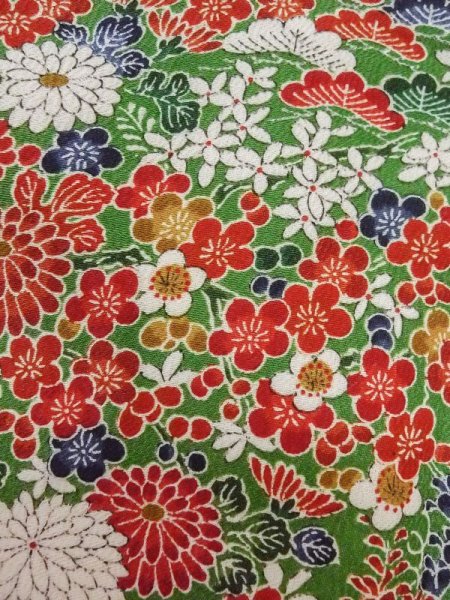 画像5: M0720O Mint  小紋 女性用着物 几帳柄 シルク(正絹)   緑色, 花 【中古】 【USED】 【リサイクル】 ★★★★★ (5)